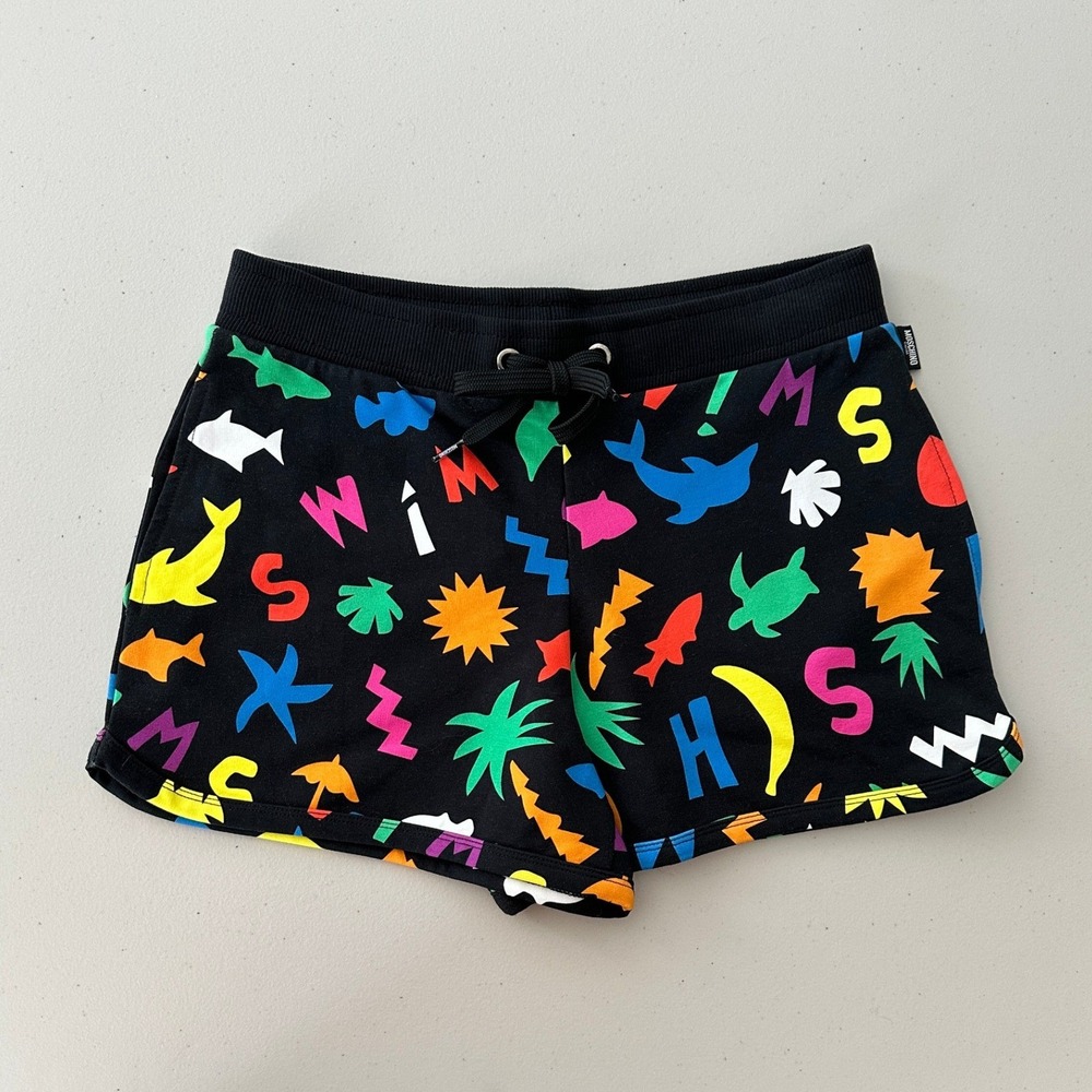 Moschino Swim Cotton Shorts Women XS EU S Black Multi Sea Life Print A6701 NWT
